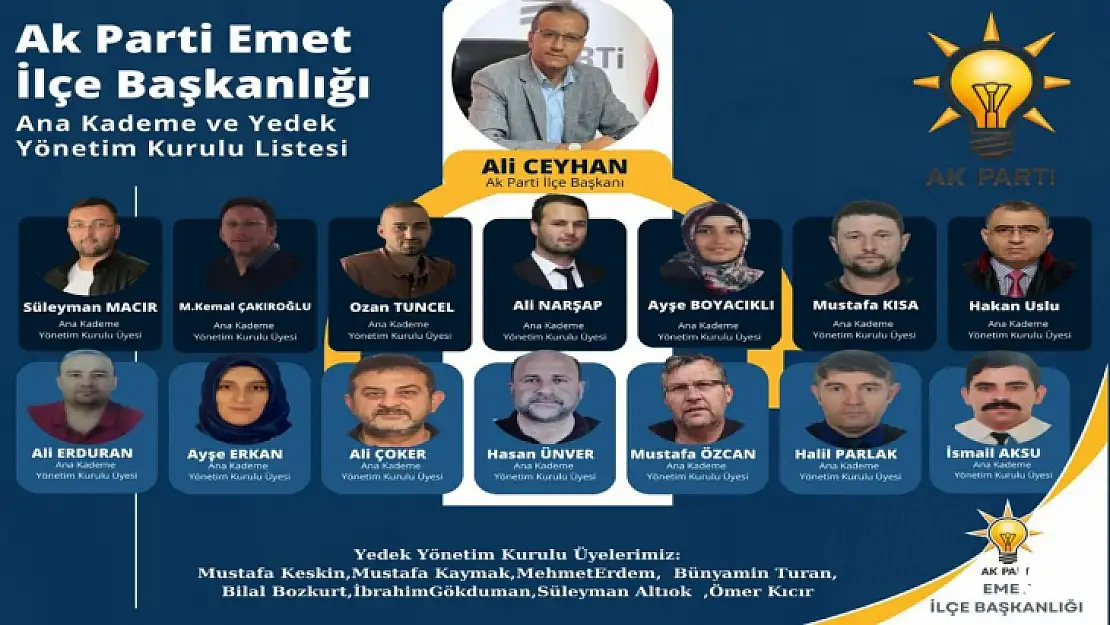 Emet Ak Parti Teşkilatı, genel merkezden onayı aldı