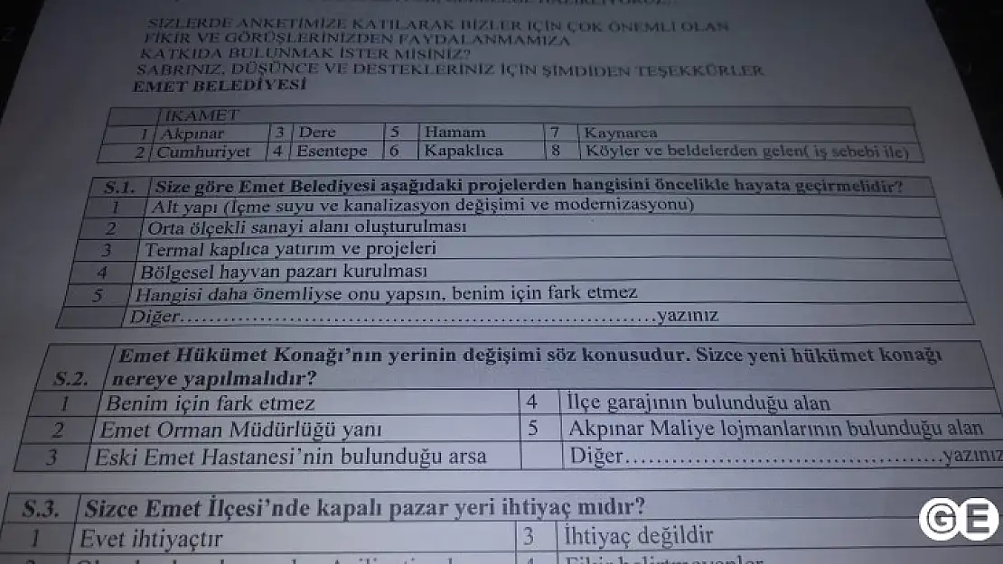 Emet Belediyesinden Memnuniyet Ve Beklentiler Anketi