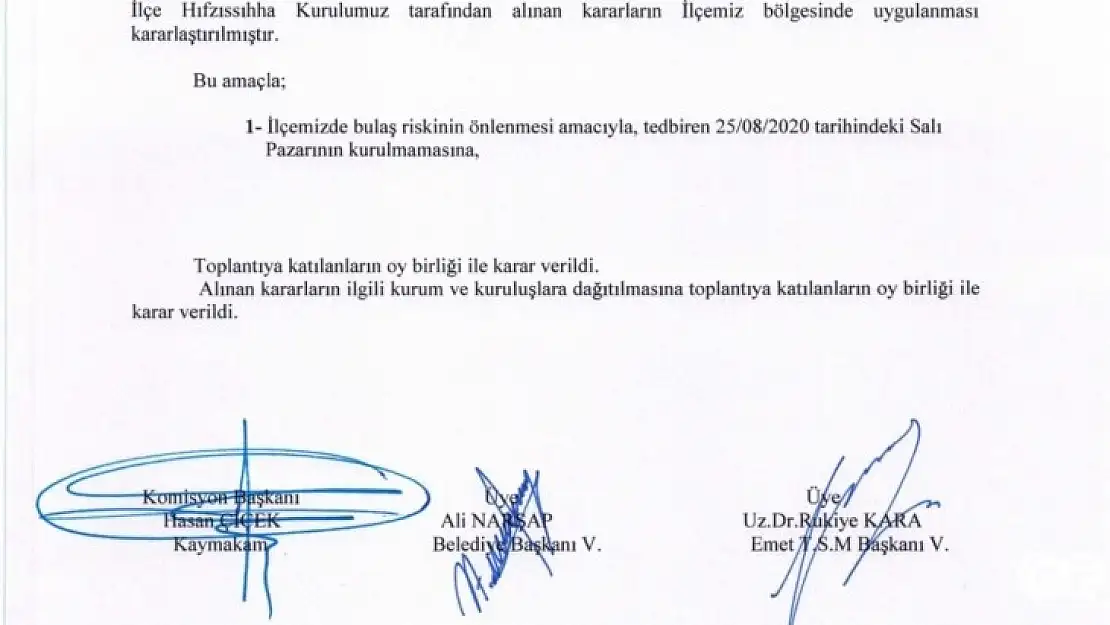Emet Salı Pazarı Bu Hafta Kurulmayacak