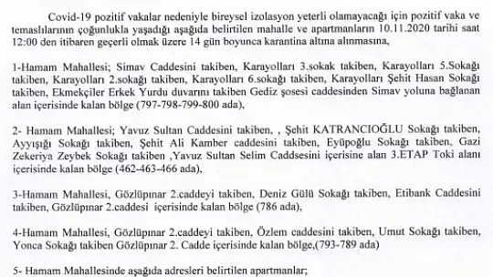 Emet'te Kısmi Karantina Başlıyor