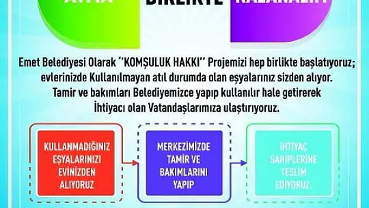 Emet Belediyesi ' Komşu Hakkı' Projesi Hayata Geçiriliyor