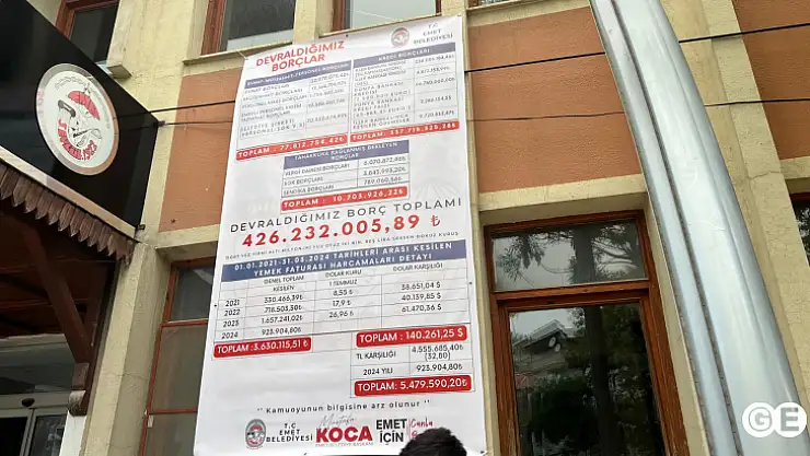 Emet Belediyesinin borçları pankartla asıldı