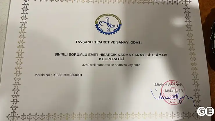 Emet-Hisarcık Sanayi Koop Kurulurken Yönetim Kurulu Oluşturuldu
